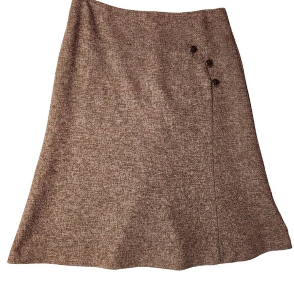 TENSION Brown Tweed A-Line Midi Skirt Decorative‎ Buttons Size 6